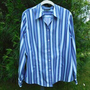 Jones New York Signature Striped Cotton Buttondown Top